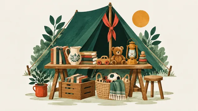 Illustration af et loppemarked arrangeret af en forening – LOPPEHUSET